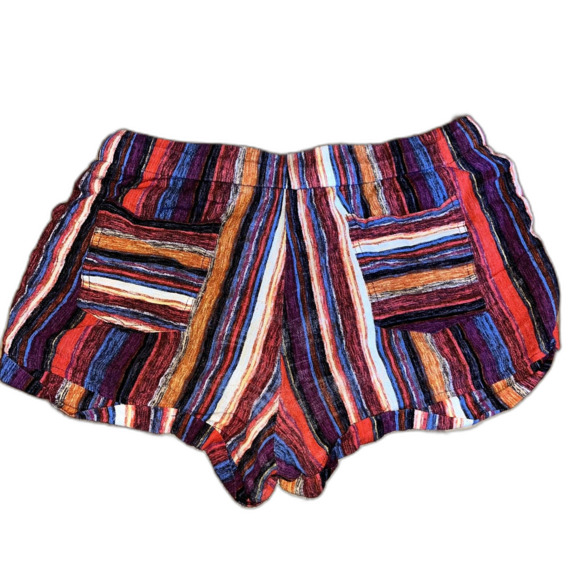 Oddy Pull On Colorful Shorts Boho Striped Rainbow Rayon Western Festival S - Picture 2 of 5